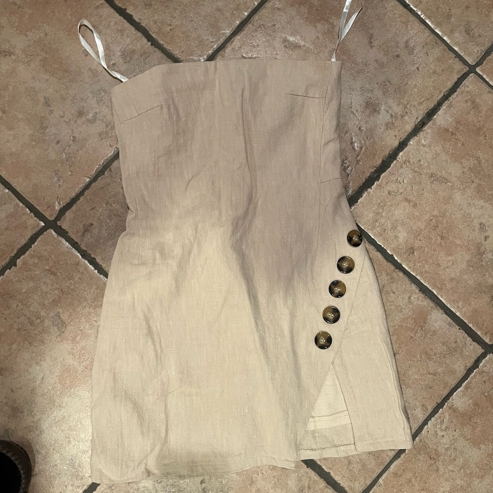 Elegant Beige Button-Detail Dress